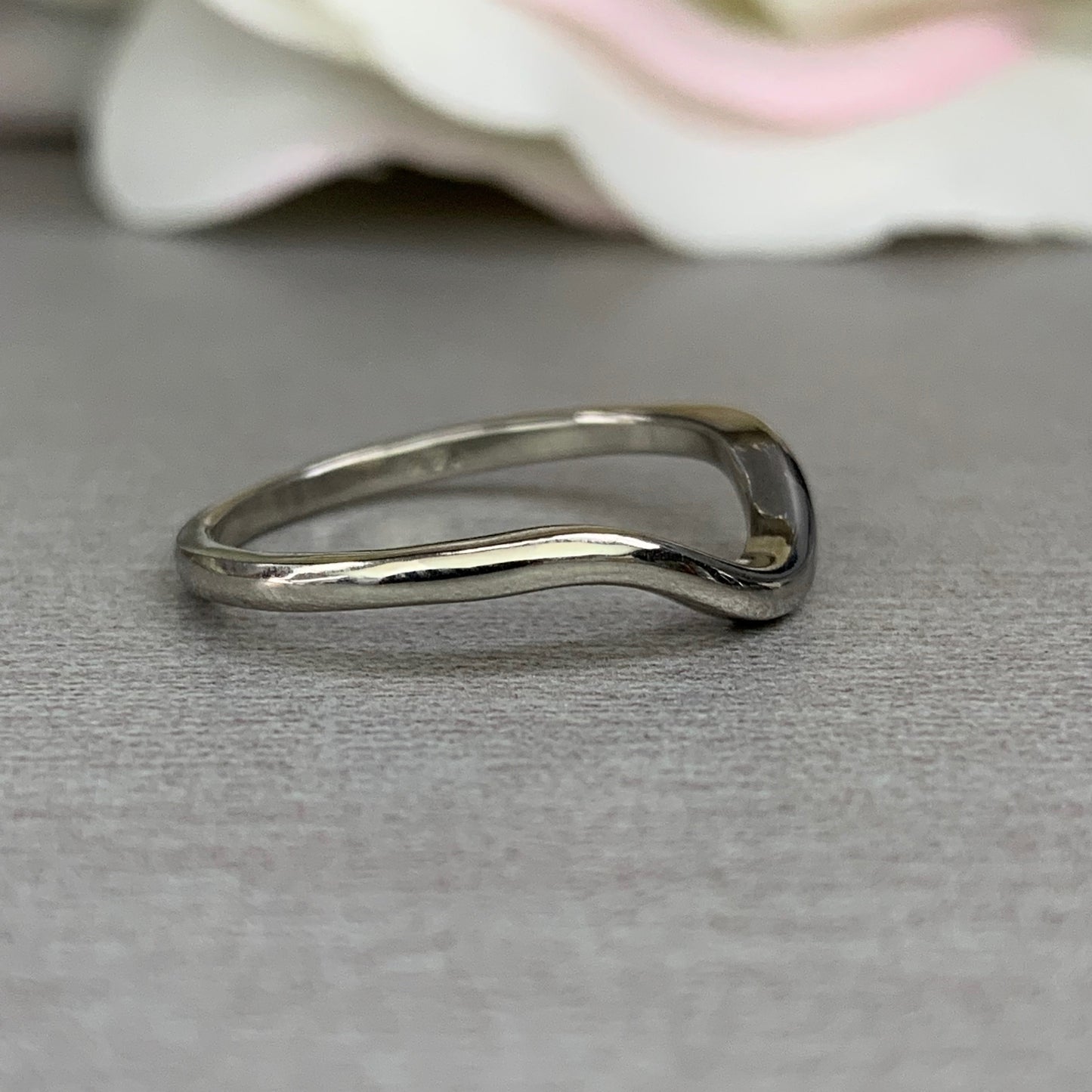 Engagement Matching Wedding Band For Her, 14k White Gold Curved Wedding Band, Universal Curved Wedding Ring For Ladies Engagement Ring #6266