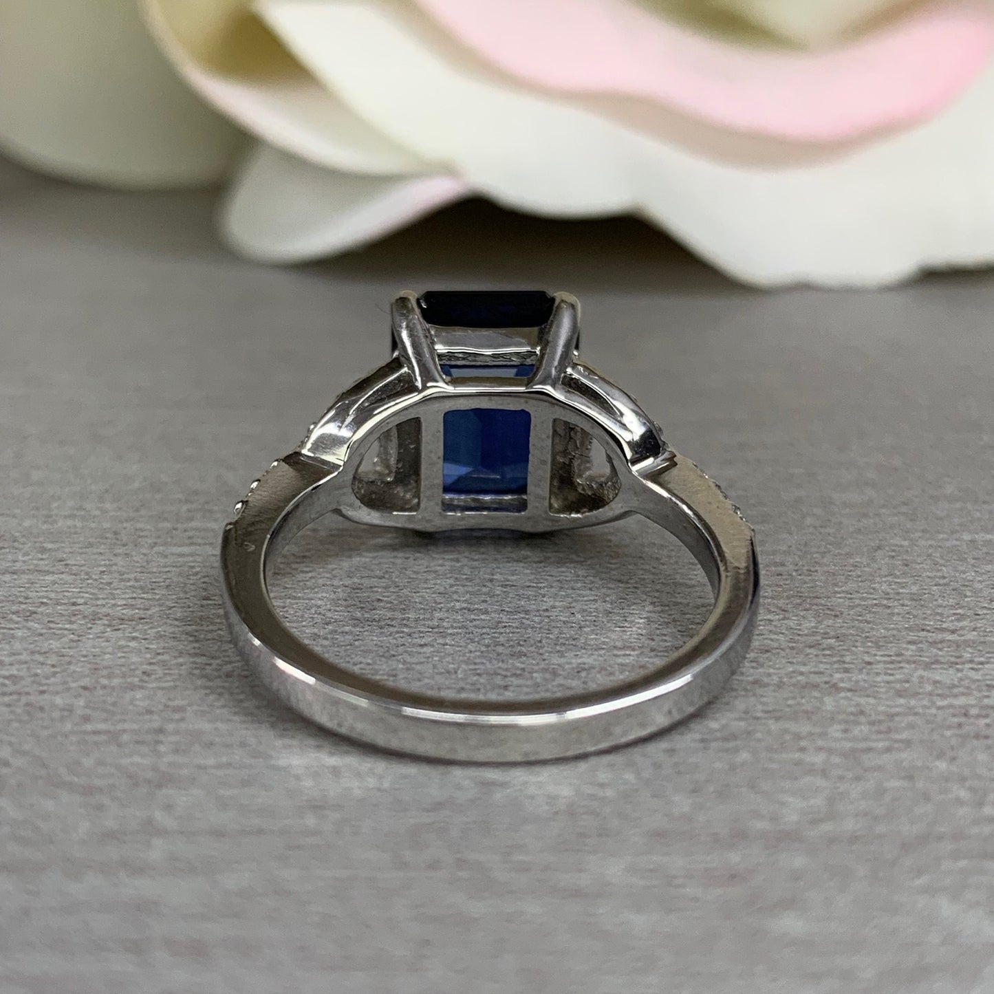 Blue sapphire Ring 14k white/yellow gold, Emerald cut blue sapphire  moissanite engagement ring, Unique Vintage Sapphire Wedding Ring