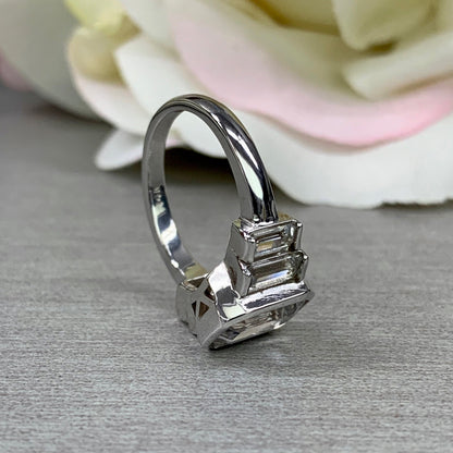 Emerald Cut Moissanite Engagement Ring, 5 Stone Wedding Ring,  14K White Gold  Emerald Cut Ring #6050