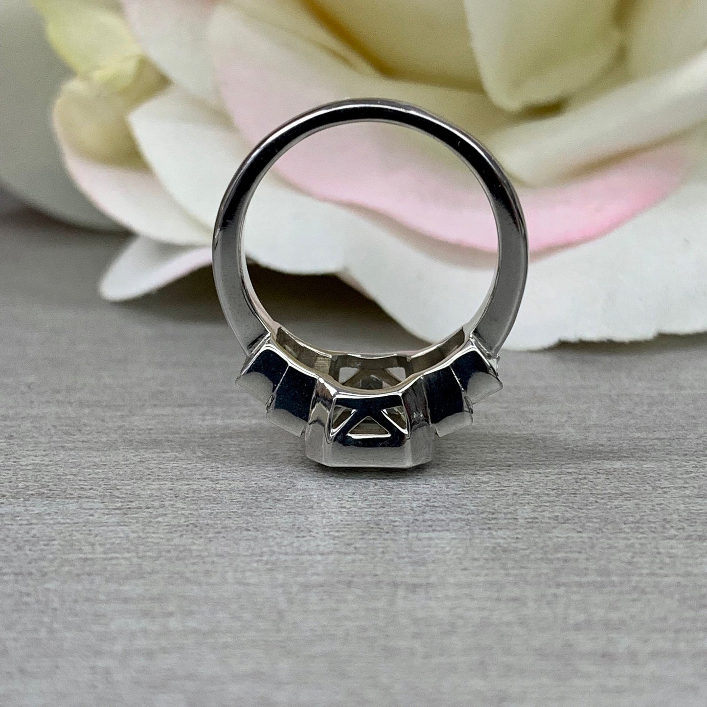 Emerald Cut Moissanite Engagement Ring, 5 Stone Wedding Ring,  14K White Gold  Emerald Cut Ring #6050