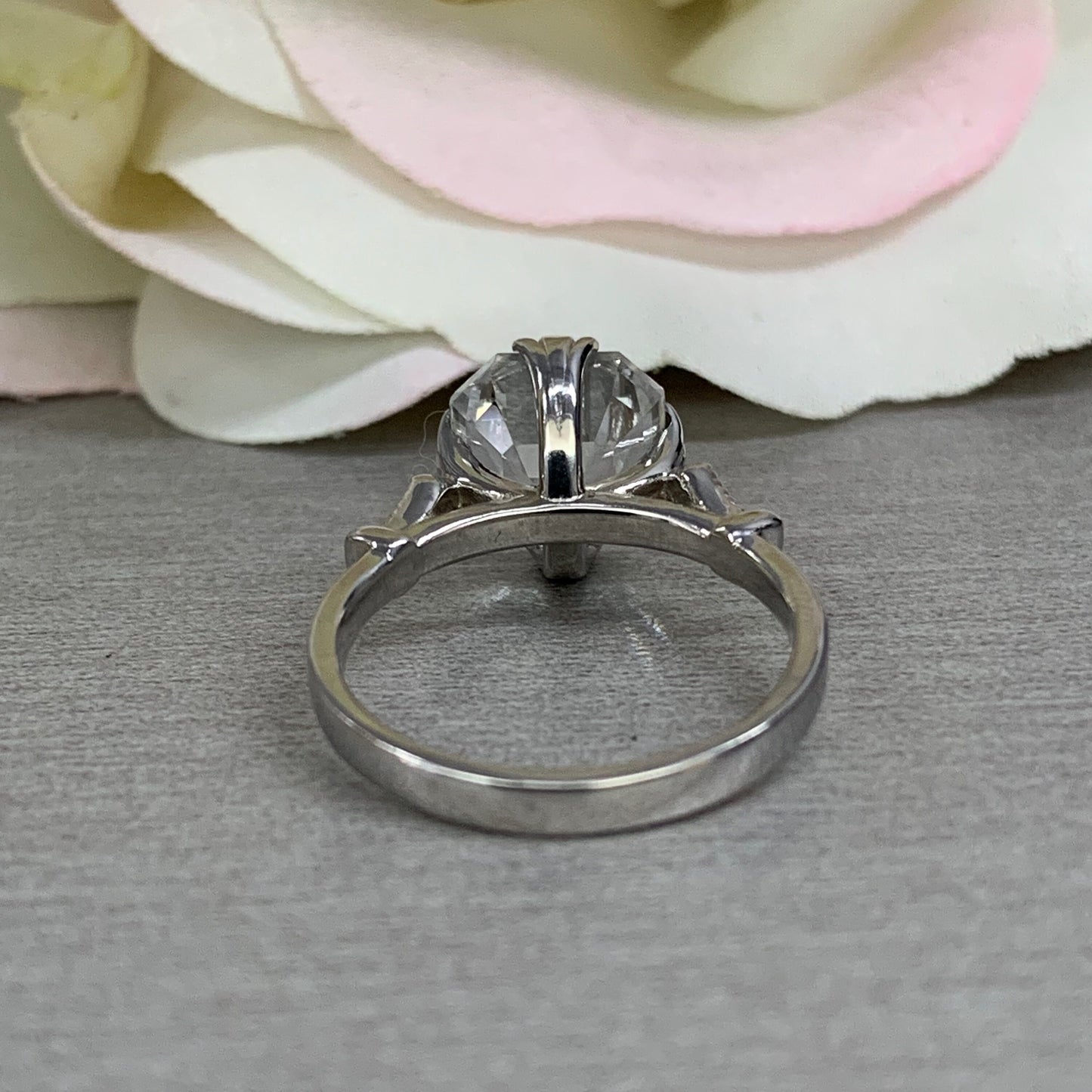Certified moissanite asscher cut engagement ring, with round diamond accents, 3.20ctw, 14k white gold wedding ring