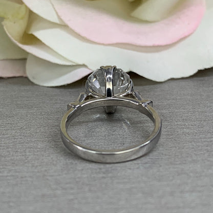Certified moissanite asscher cut engagement ring, with round diamond accents, 3.20ctw, 14k white gold wedding ring