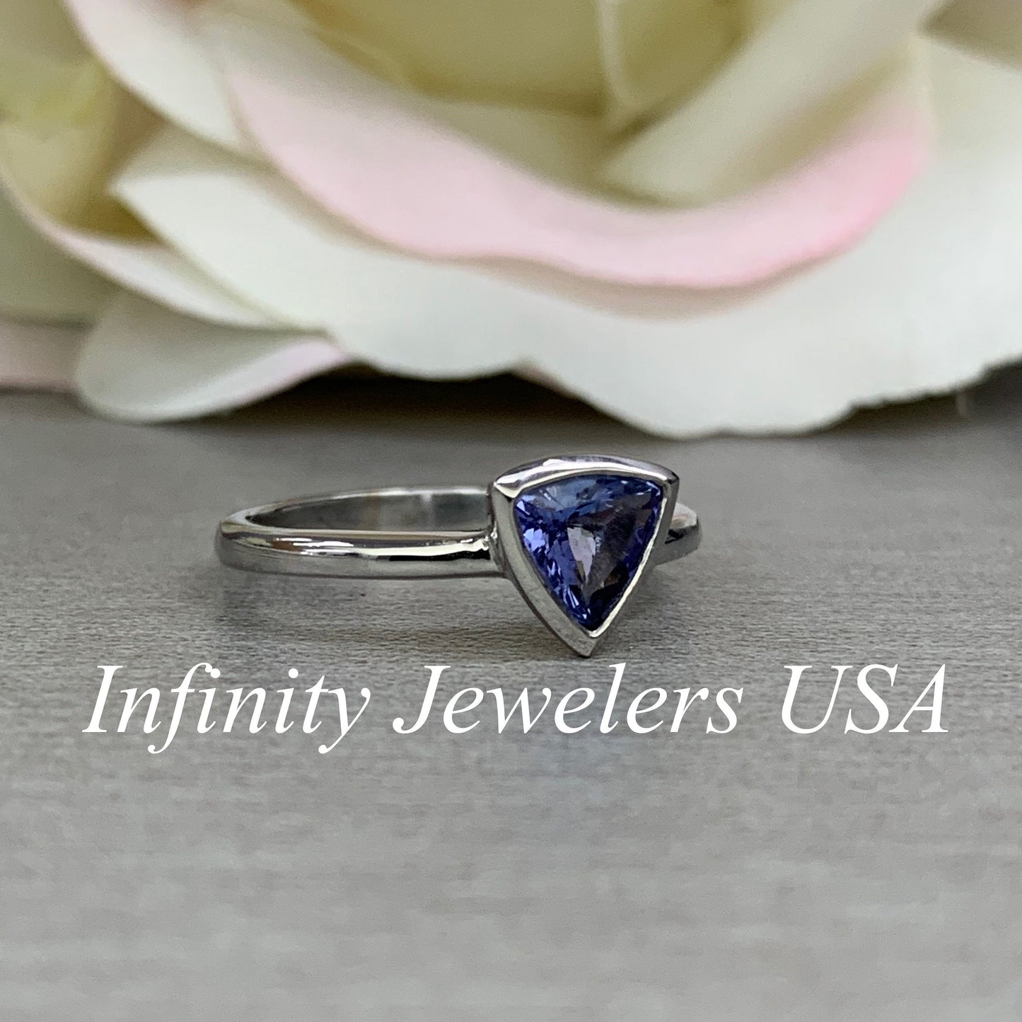 Triangle Gemstone Ring Setting Solid Gold, #5812 Unique Vintage Stacking Ring Tanzanite For Women, Bezel Set Dainty Trillion Tanzanite Rings