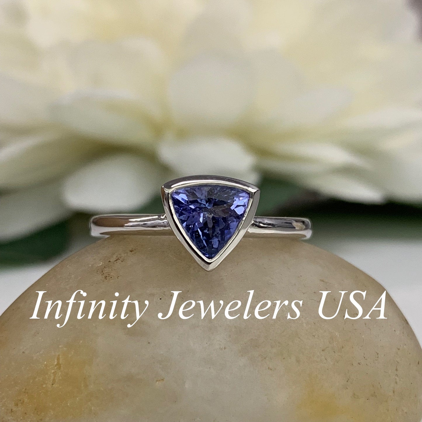 Triangle Gemstone Ring Setting Solid Gold, #5812 Unique Vintage Stacking Ring Tanzanite For Women, Bezel Set Dainty Trillion Tanzanite Rings