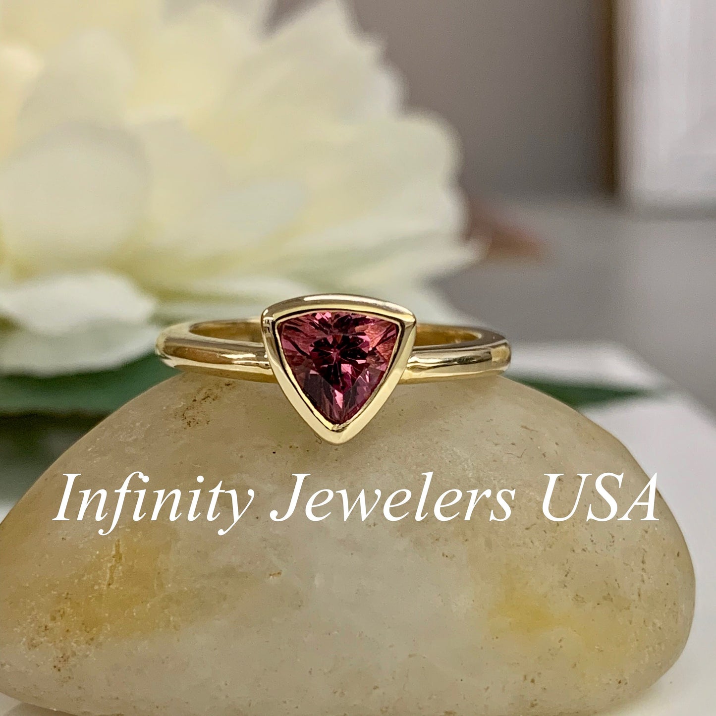 Pink Tourmaline Ring 14k solid gold, Pink Stone Bezel Set Triangle Ladies Ring, Simple Pink Dainty Stacking Ring, Pink Engagement Ring, 5810
