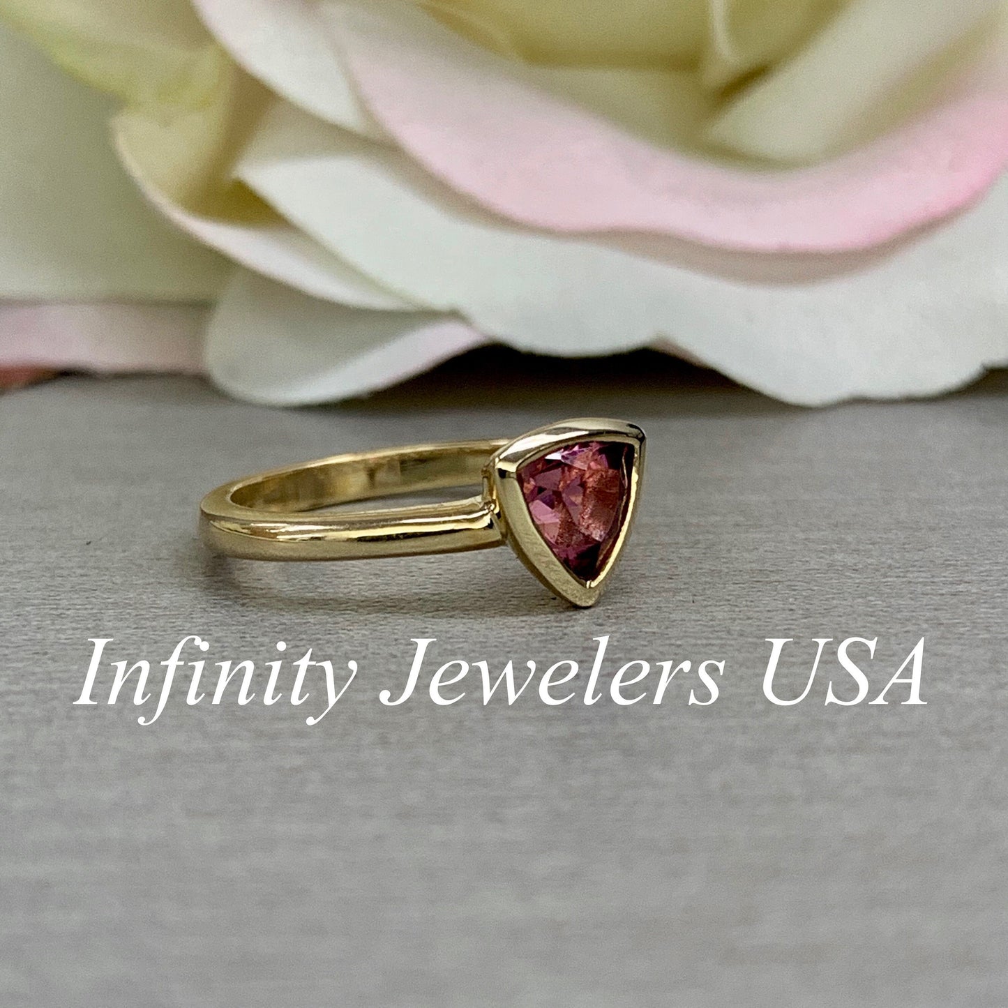 Pink Tourmaline Ring 14k solid gold, Pink Stone Bezel Set Triangle Ladies Ring, Simple Pink Dainty Stacking Ring, Pink Engagement Ring, 5810