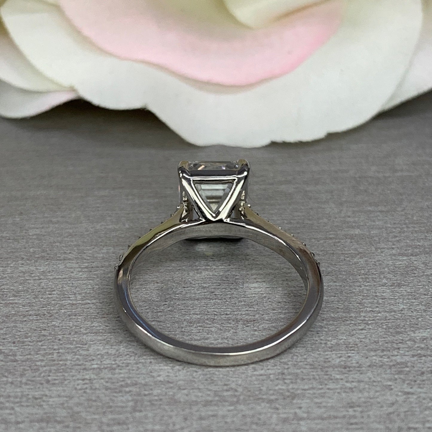 Moissanite Emerald Cut Engagement Rings 14k Solid White Gold , Forever One Moissanite , Emerald Cut Solitaire Moissanite Wedding Ring, #5674