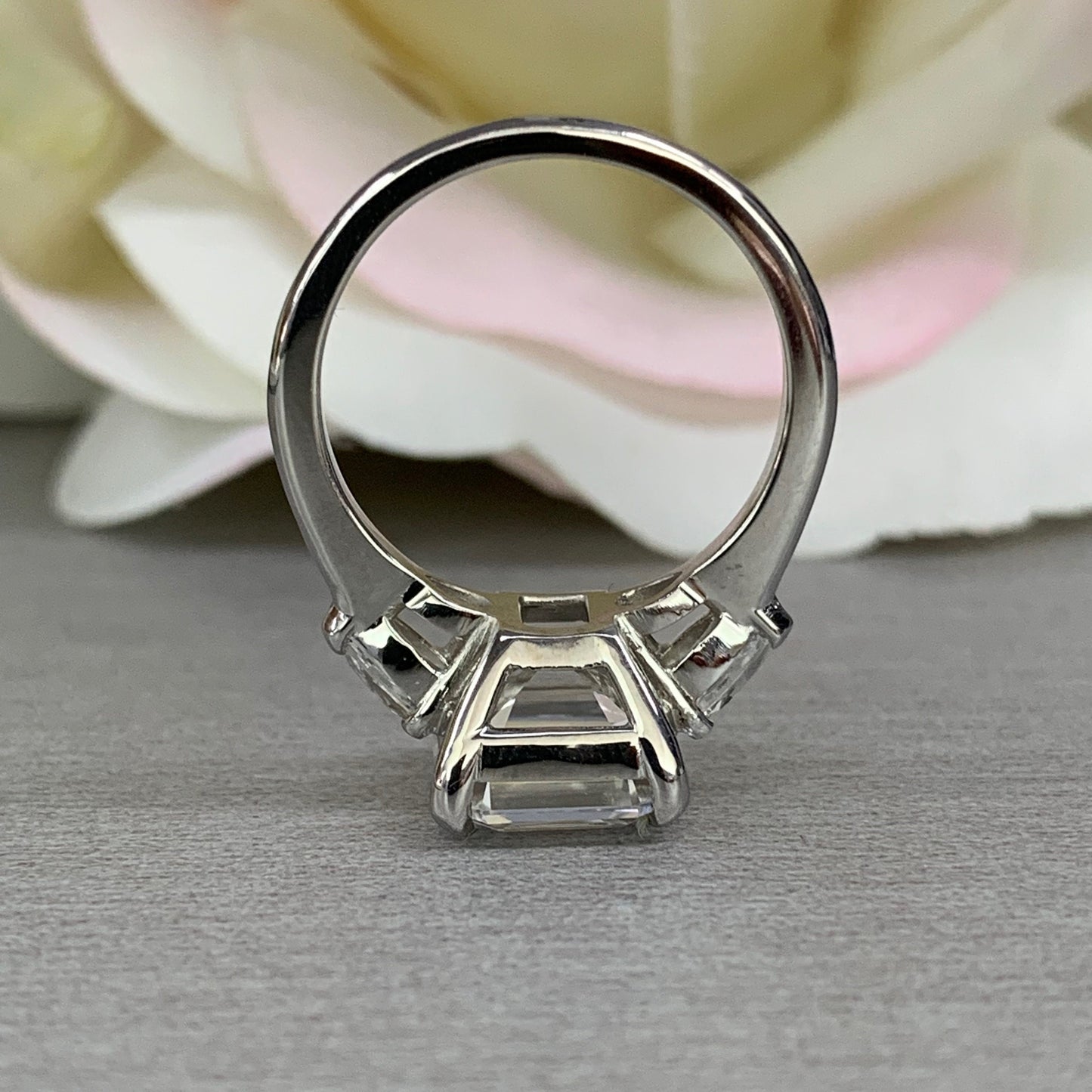 Certified Moissanite Emerald Cut Engagement Ring With Pear Accents In 14k White Gold
