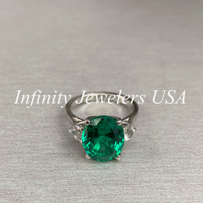 Emerald Engagement Ring , Oval Emerald Ring, Oval Cut Emerald Engagement Ring, Round White Sapphire Ring, 14k white gold #5422