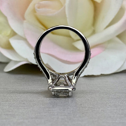 Emerald Cut Moissanite Halo Engagement Ring , #5596 14k Solid Gold Moissanite Cluster Wedding Rings , Moissanite Engagement Rings For Women