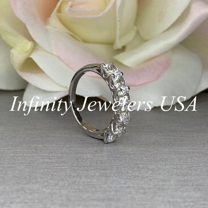 Radiant Cut Engagement Ring / Certified Moissanite Matching Ring / Six Stone Stacking Ring / 14k White Gold / #6322