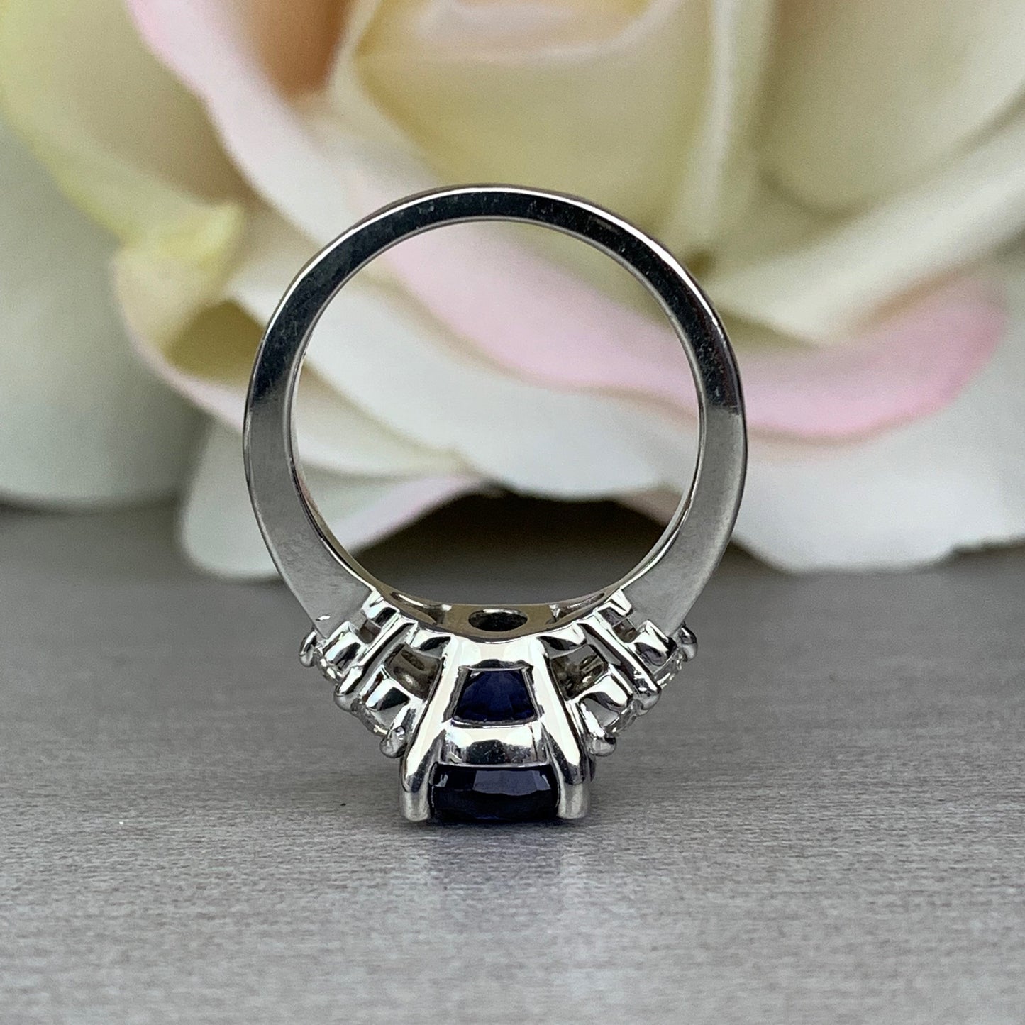 Blue Sapphire And Moissanite Engagement Ring, Oval Blue Sapphire And Round Moissanite Cluster Wedding Ring, 14k Gold Blue Sapphire Ring