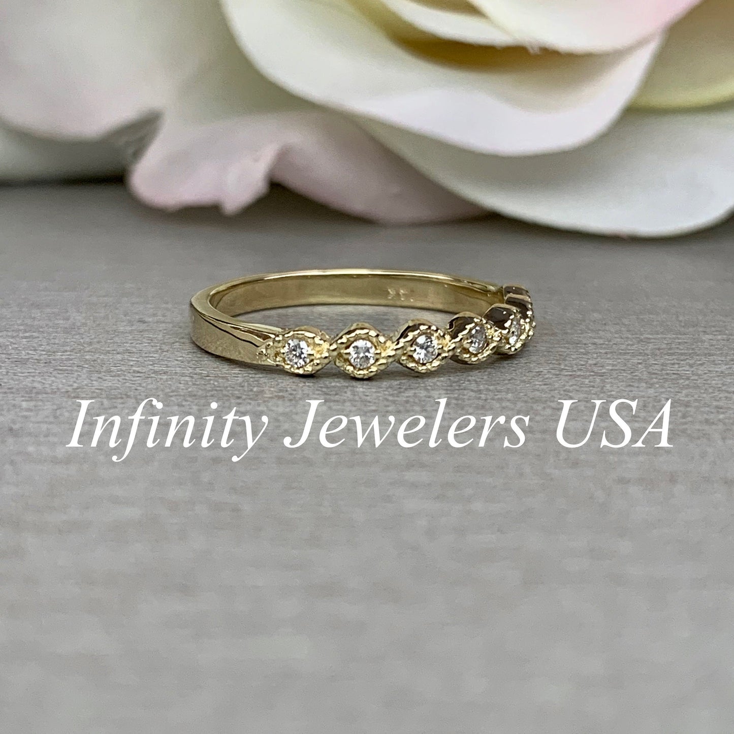 Womens Wedding band Yellow Gold Petite Twist Dainty Diamond Twist Style Wedding Band Stacking Diamond Twist Band Infinity Wedding Band #3846