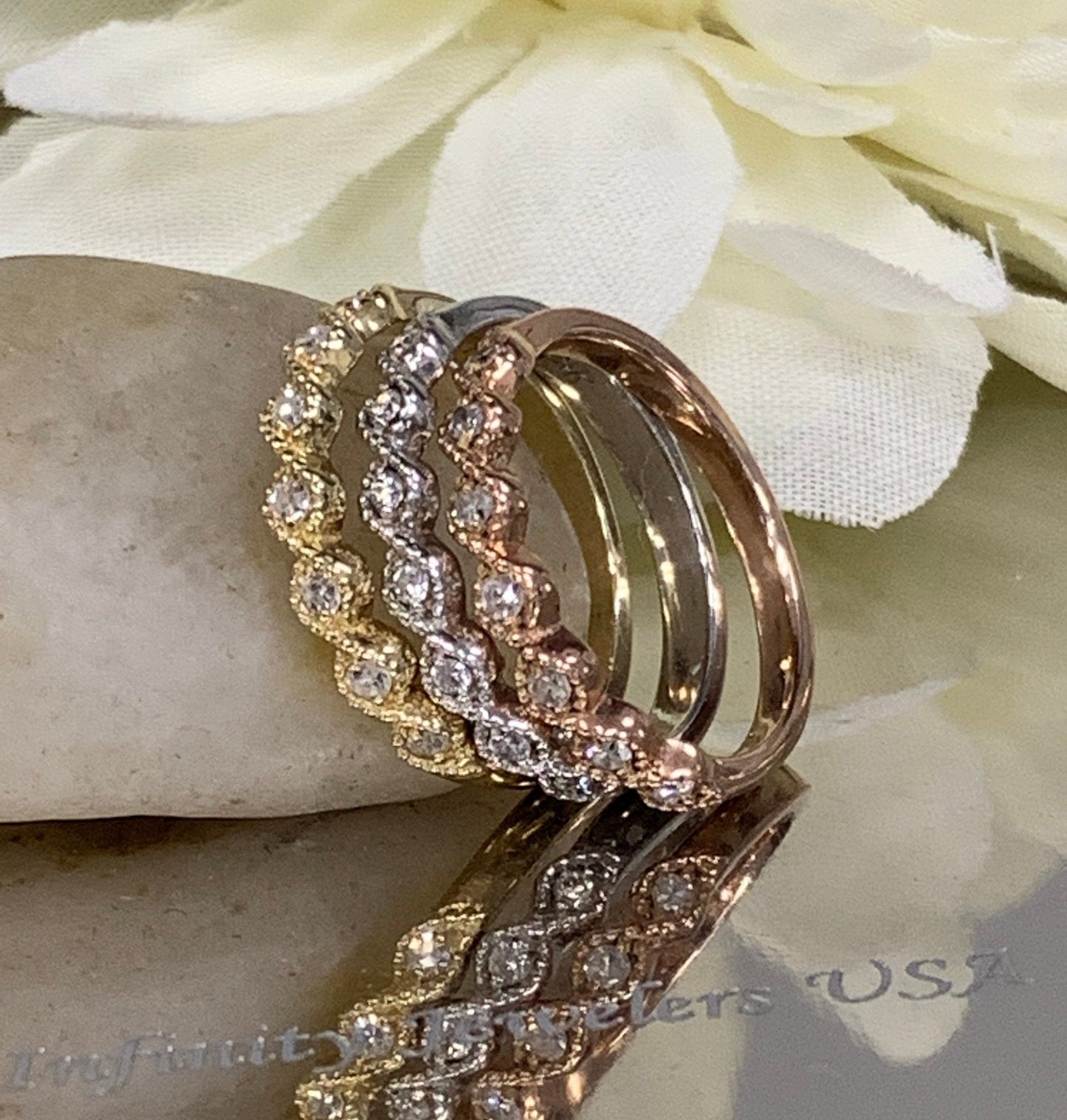 Womens Wedding band Yellow Gold Petite Twist Dainty Diamond Twist Style Wedding Band Stacking Diamond Twist Band Infinity Wedding Band #3846
