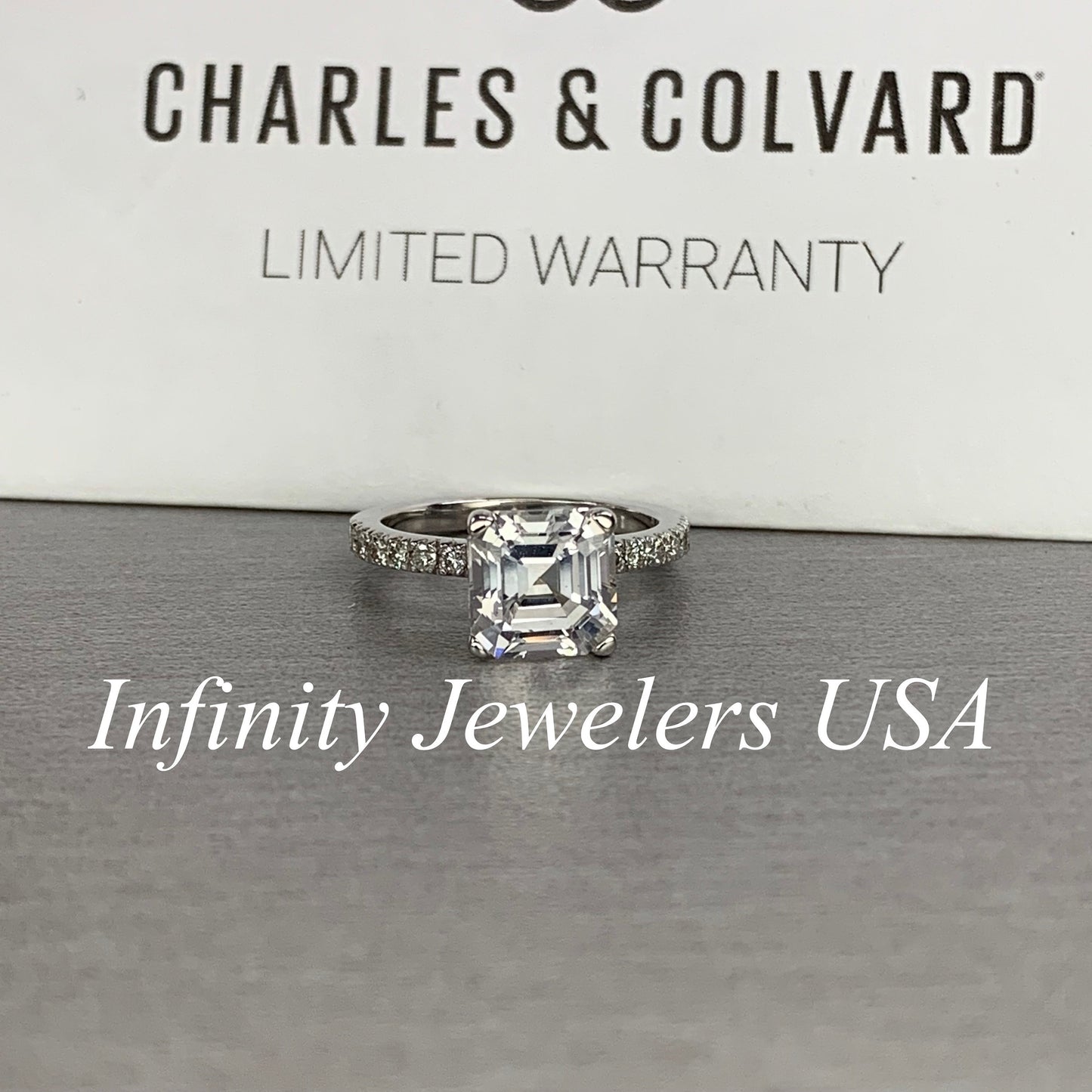 Asscher Cut Moissanite Engagement Ring, Moissanite Engagement Ring, Wedding Ring, Moissanite And Diamond Engagement Ring