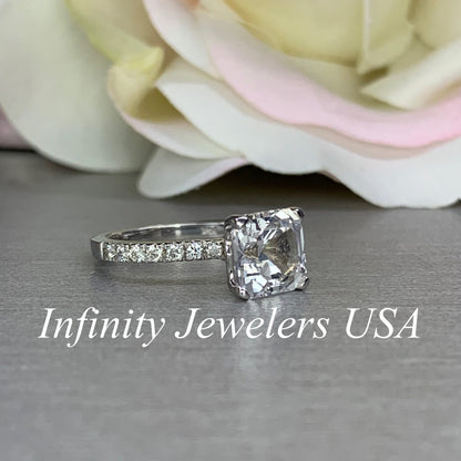 Asscher Cut Moissanite Engagement Ring, Moissanite Engagement Ring, Wedding Ring, Moissanite And Diamond Engagement Ring
