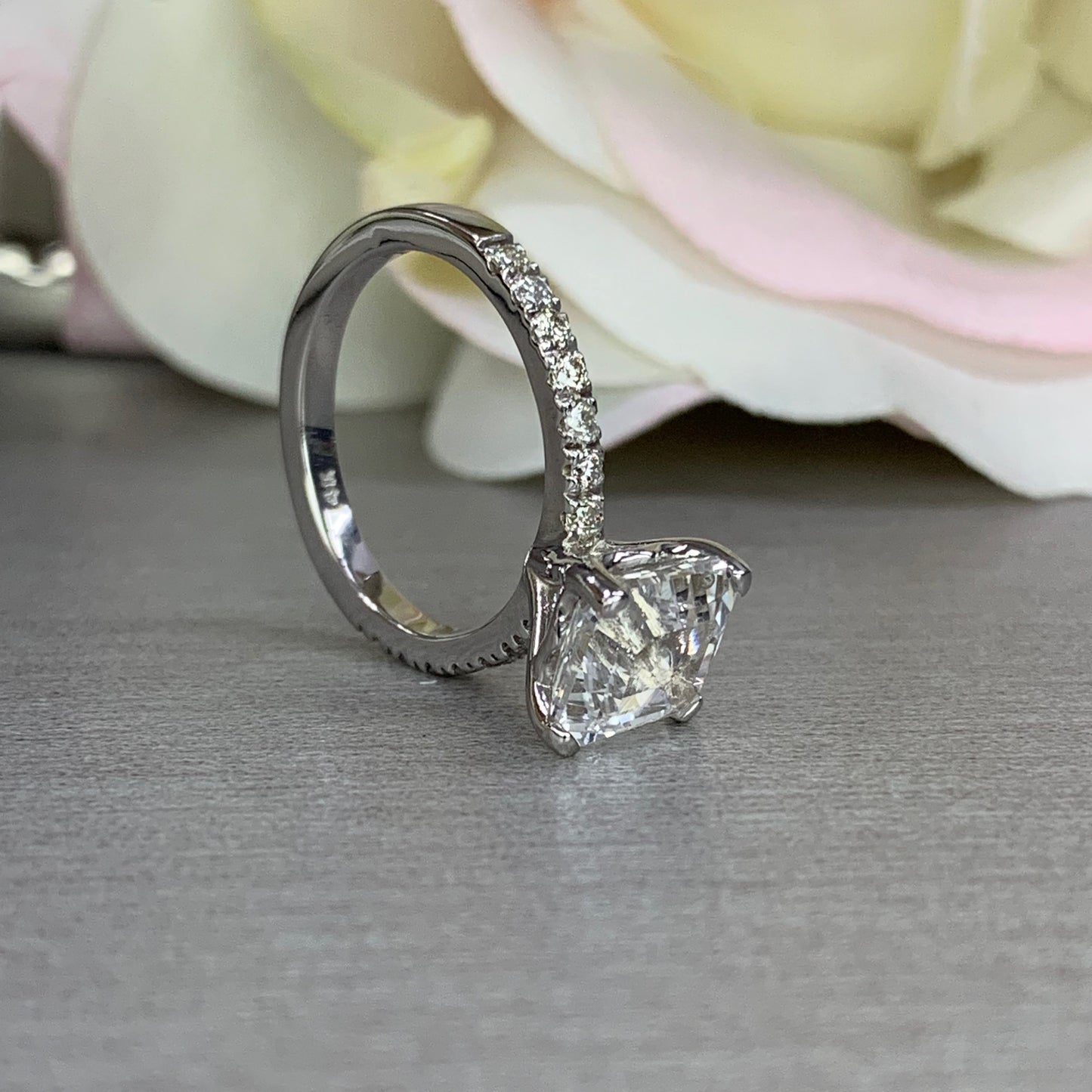 Asscher Cut Moissanite Engagement Ring, Moissanite Engagement Ring, Wedding Ring, Moissanite And Diamond Engagement Ring