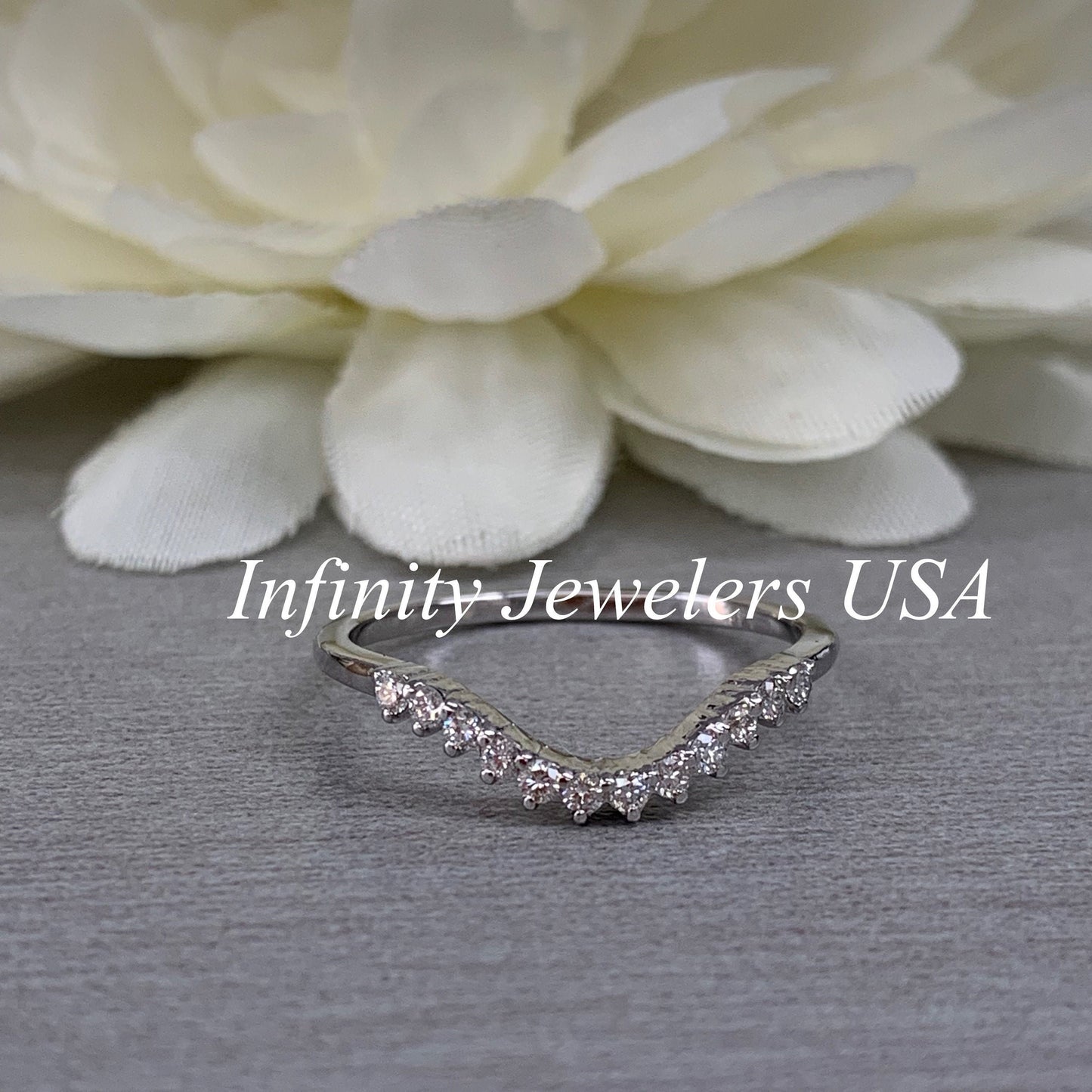 Curved Matching Diamond Wedding Band, 14k Gold Universal Curved Moissanite Band For Her, Ladies Round Diamond Cluster Matching Ring    #6087