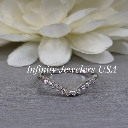 Curved Matching Diamond Wedding Band, 14k Gold Universal Curved Moissanite Band For Her, Ladies Round Diamond Cluster Matching Ring    #6087