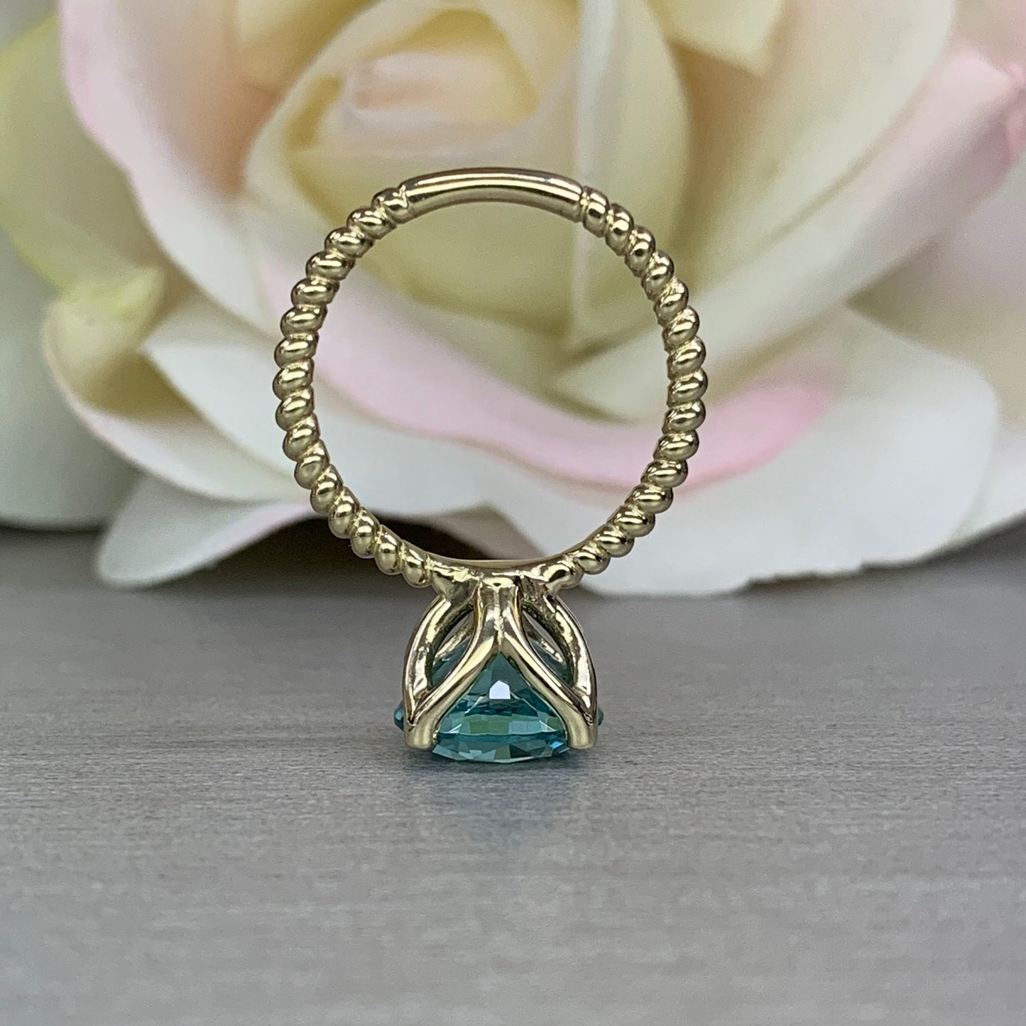 Round Blue solitaire Engagement Ring  Extra Facets For More Brilliance Solitaire   Round blue paraiba Wedding Ring 14k Yellow Gold #6379