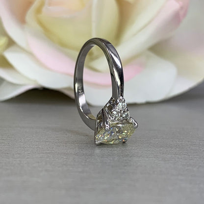 Oval Yellow Moissanite Engagement Ring 14K White Gold  Womens Yellow Moissanite Engagement Ring  Three Stone Moissanite Engagement Ring 6380
