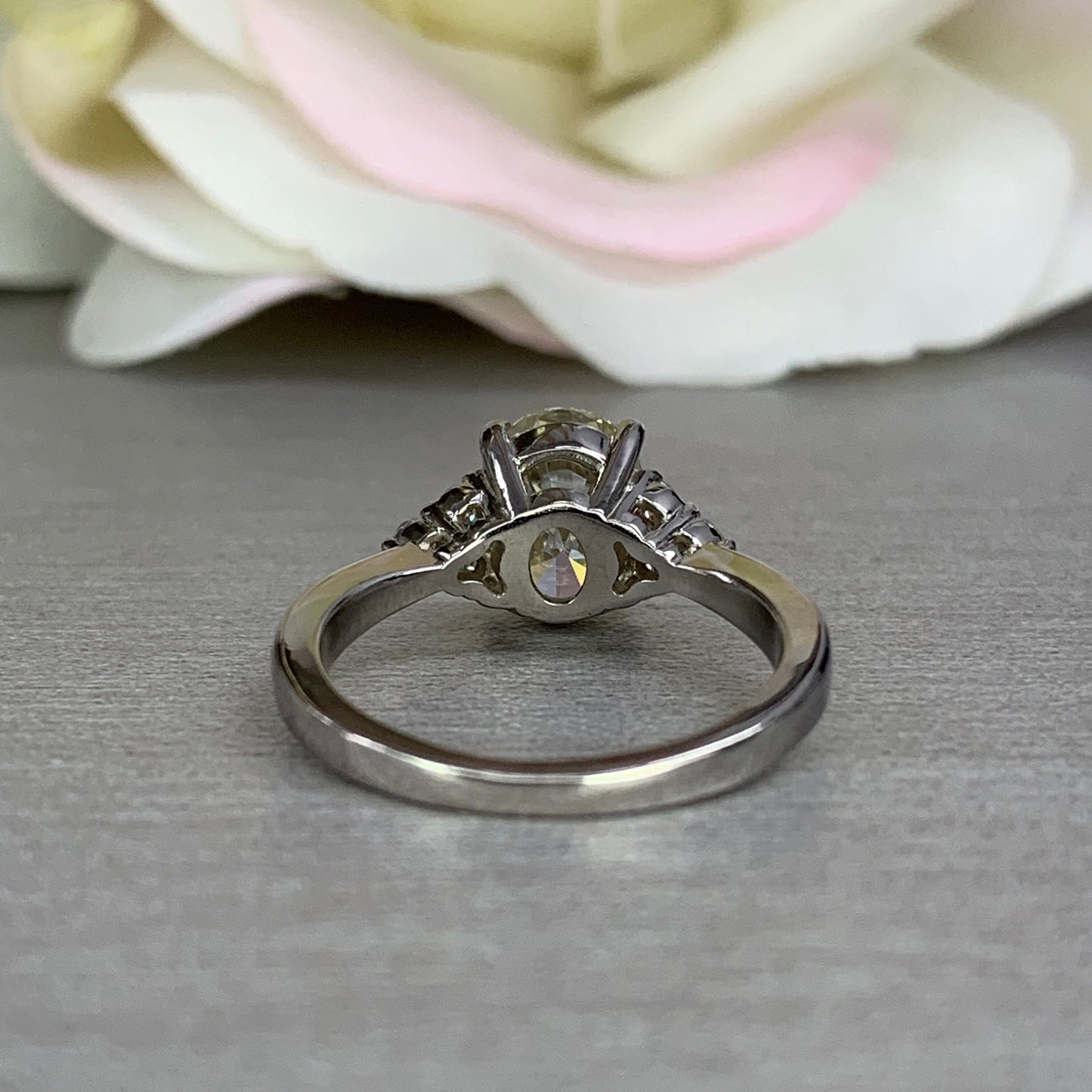 Oval Yellow Moissanite Engagement Ring 14K White Gold  Womens Yellow Moissanite Engagement Ring  Three Stone Moissanite Engagement Ring 6380