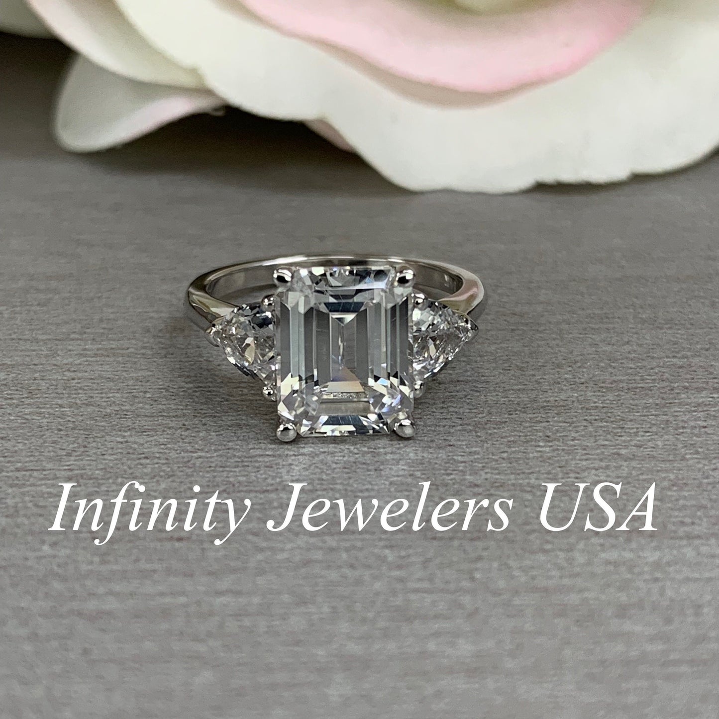 Emerald Cut Moissanite Engagement Ring, Three Stone Moissanite Ring, Moissaite Wedding Ring, Anniversary Ring, 14k Gold Ring,  #5649
