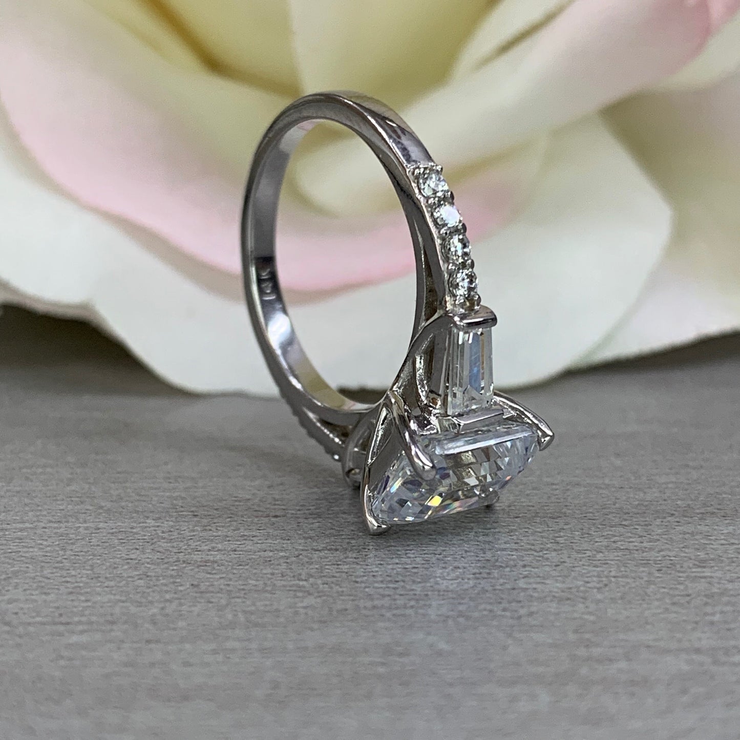 Moissanite Emerald Cut Engagement Ring,Engagement Ring With Baguettes And Diamonds, 3.00ctw. 14K White Gold #6995 #5100