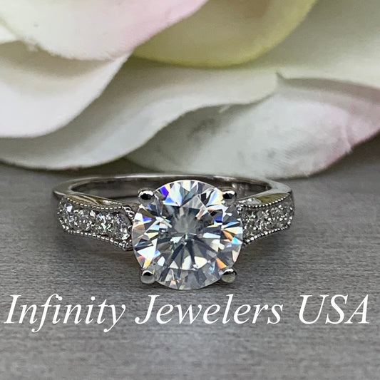 Moissanite Engagement Ring / Round Engagement Ring / Moissanite Wedding Ring / Unique Proposal Ring / 14k white gold / #6460  #6461