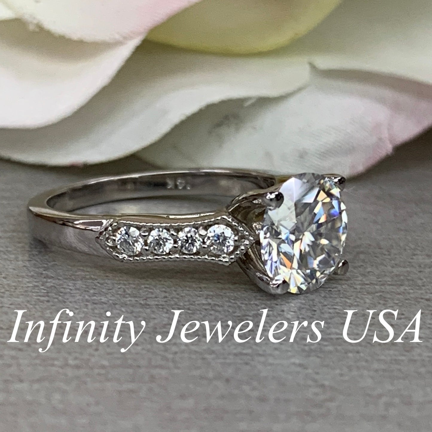 Moissanite Engagement Ring / Round Engagement Ring / Moissanite Wedding Ring / Unique Proposal Ring / 14k white gold / #6460  #6461