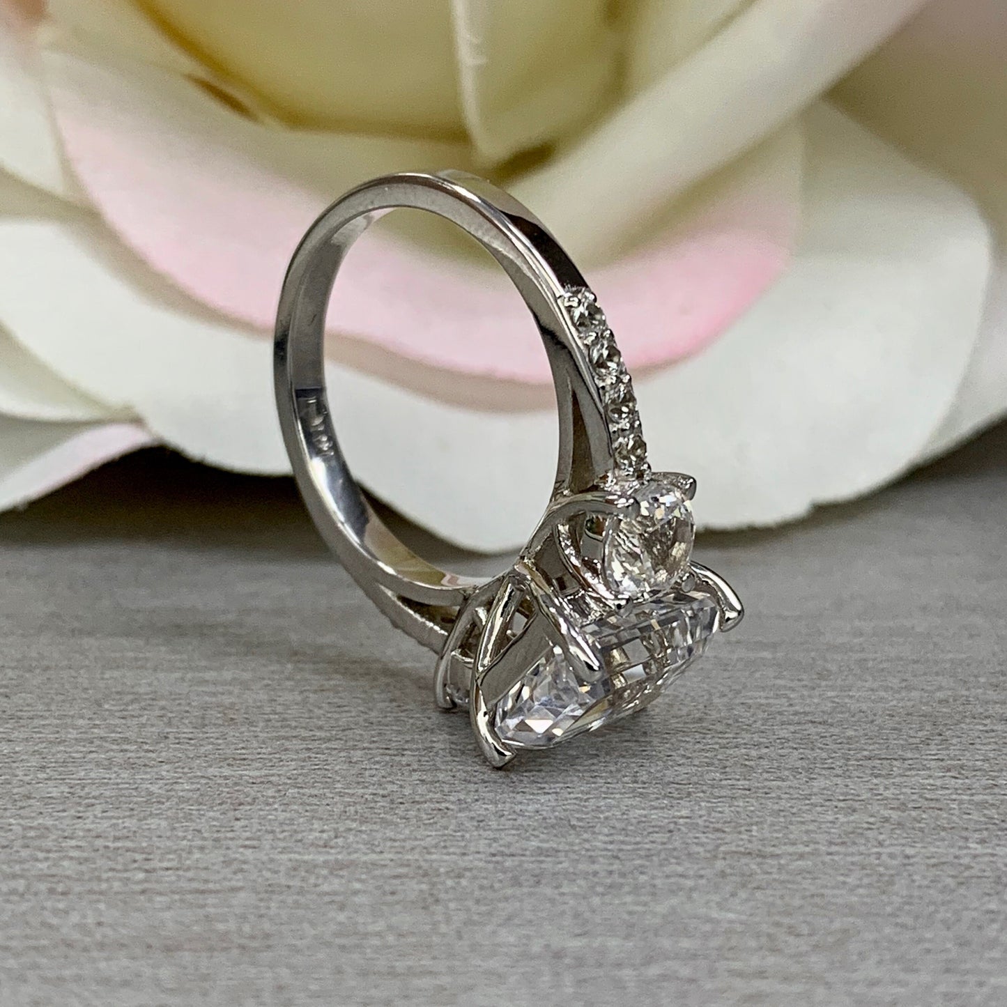 Emerald Cut Moissanite Engagement Ring For Ladies, 14k White Gold Three Stone Emerald Cut Moissanite Wedding Ring, April Birthstone    #6609