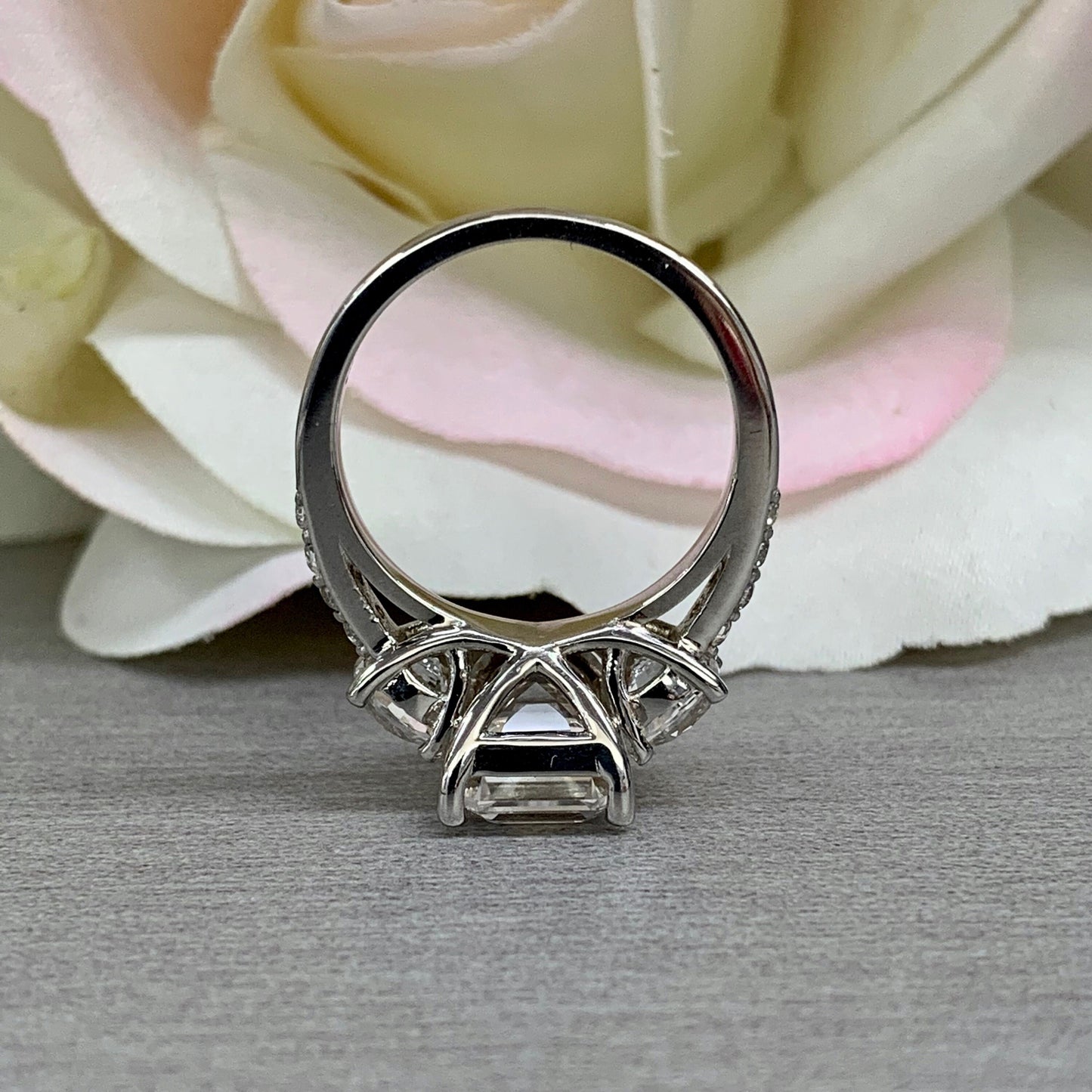 Emerald Cut Moissanite Engagement Ring For Ladies, 14k White Gold Three Stone Emerald Cut Moissanite Wedding Ring, April Birthstone    #6609
