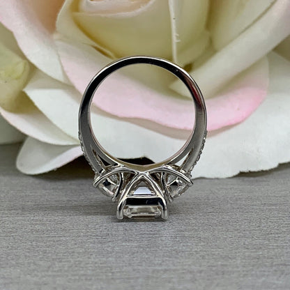 Emerald Cut Moissanite Engagement Ring For Ladies, 14k White Gold Three Stone Emerald Cut Moissanite Wedding Ring, April Birthstone    #6609