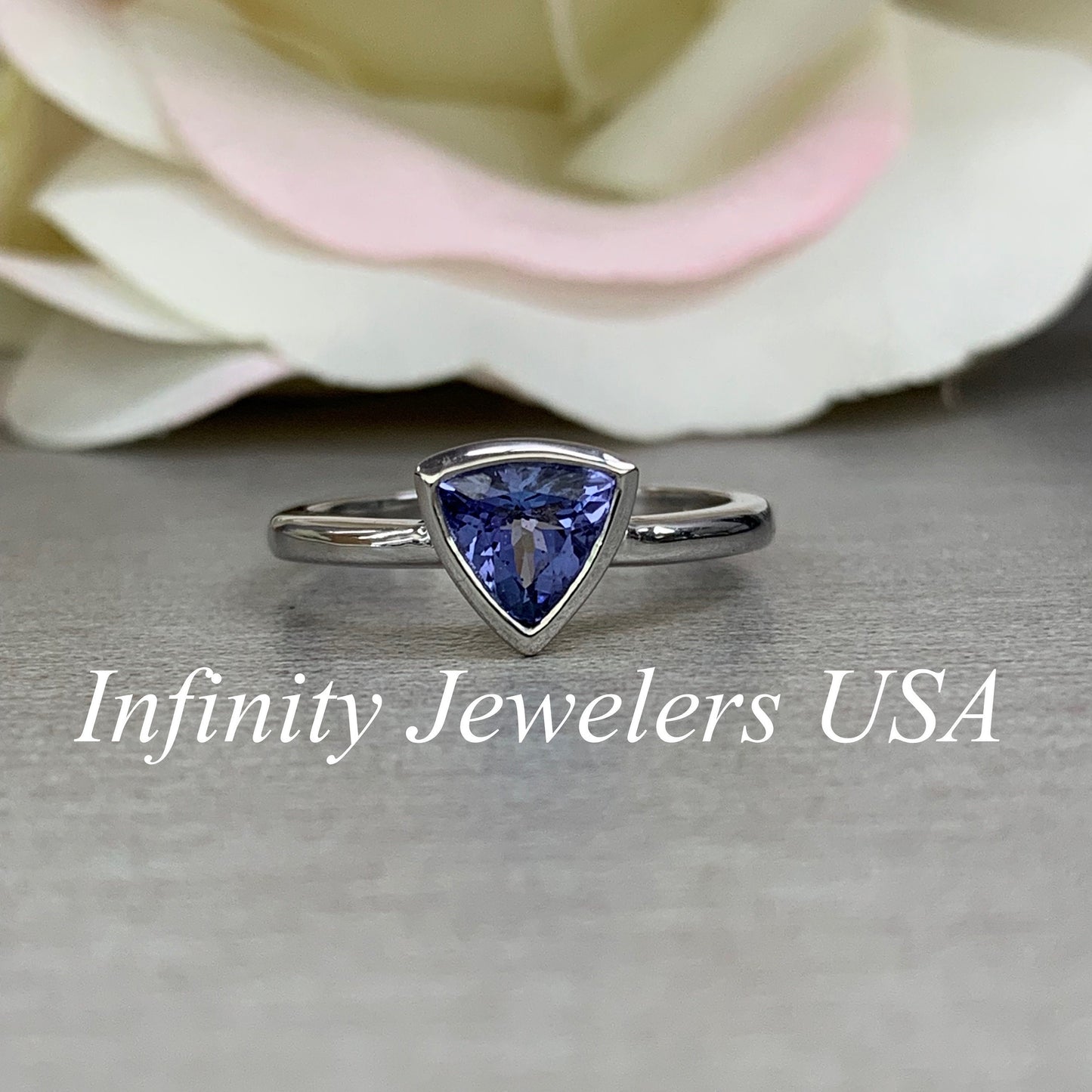 Triangle Gemstone Ring Setting Solid Gold, #5812 Unique Vintage Stacking Ring Tanzanite For Women, Bezel Set Dainty Trillion Tanzanite Rings