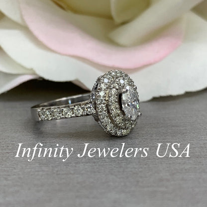 Double Halo Marquis Diamond Engagement Ring, Unique Diamond Engagement Ring, Marquis Diamond Engagement Ring, Anniversary Gift For Her,