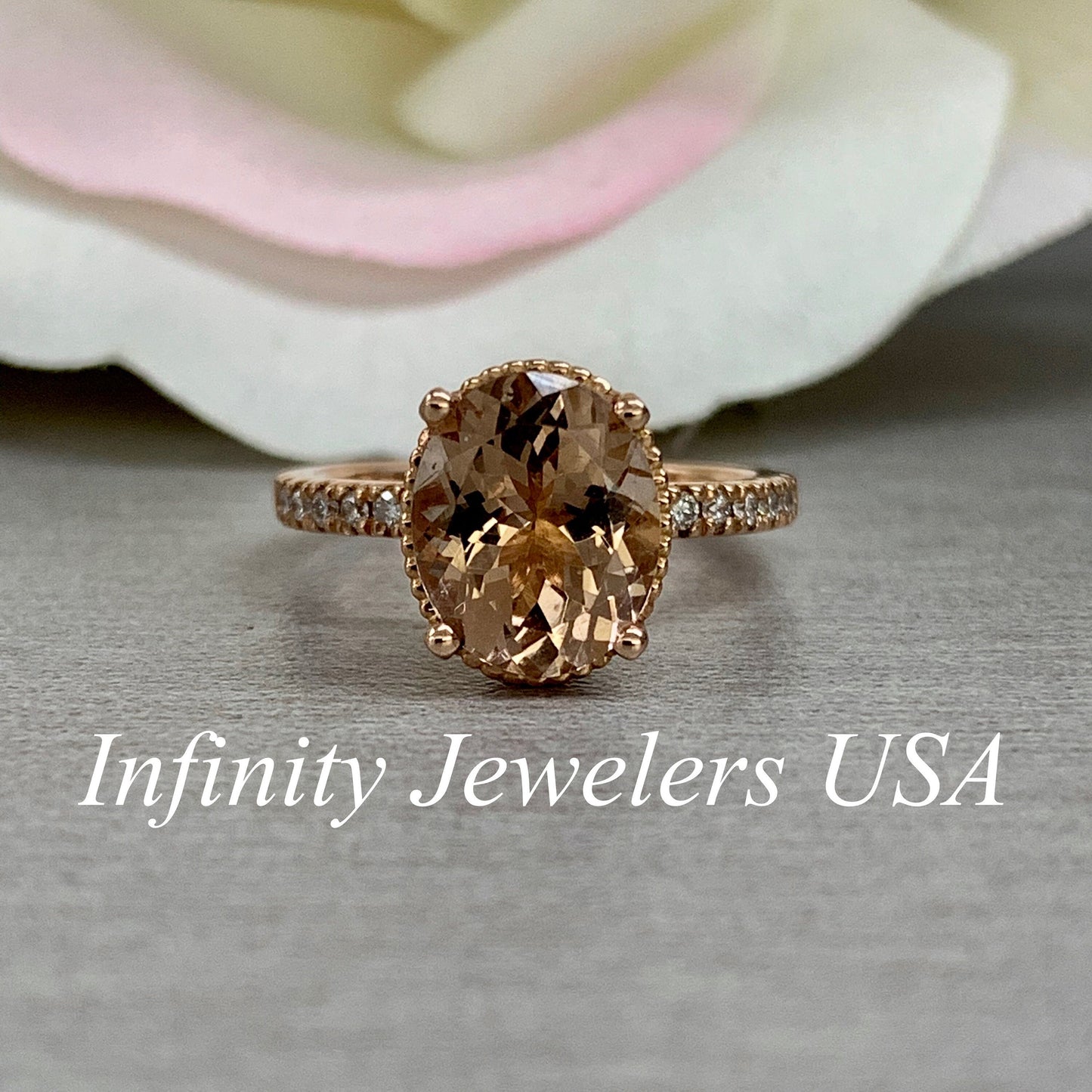 Morganite Ring 14K Solid Rose Gold, Pink Morganite Engagement Ring, Oval Shape Three Stone Morganite Wedding Promise Ring, Gift For Her 5525