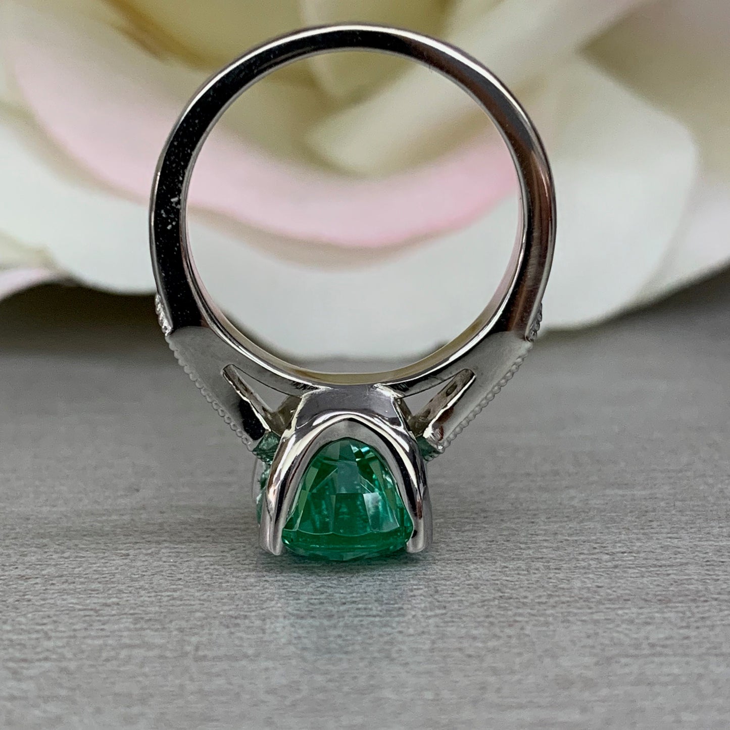 Pear Shape Engagement Ring / Green Paraiba Ring / Paraiba And Moissanite Ring / 14K White Gold / #6399