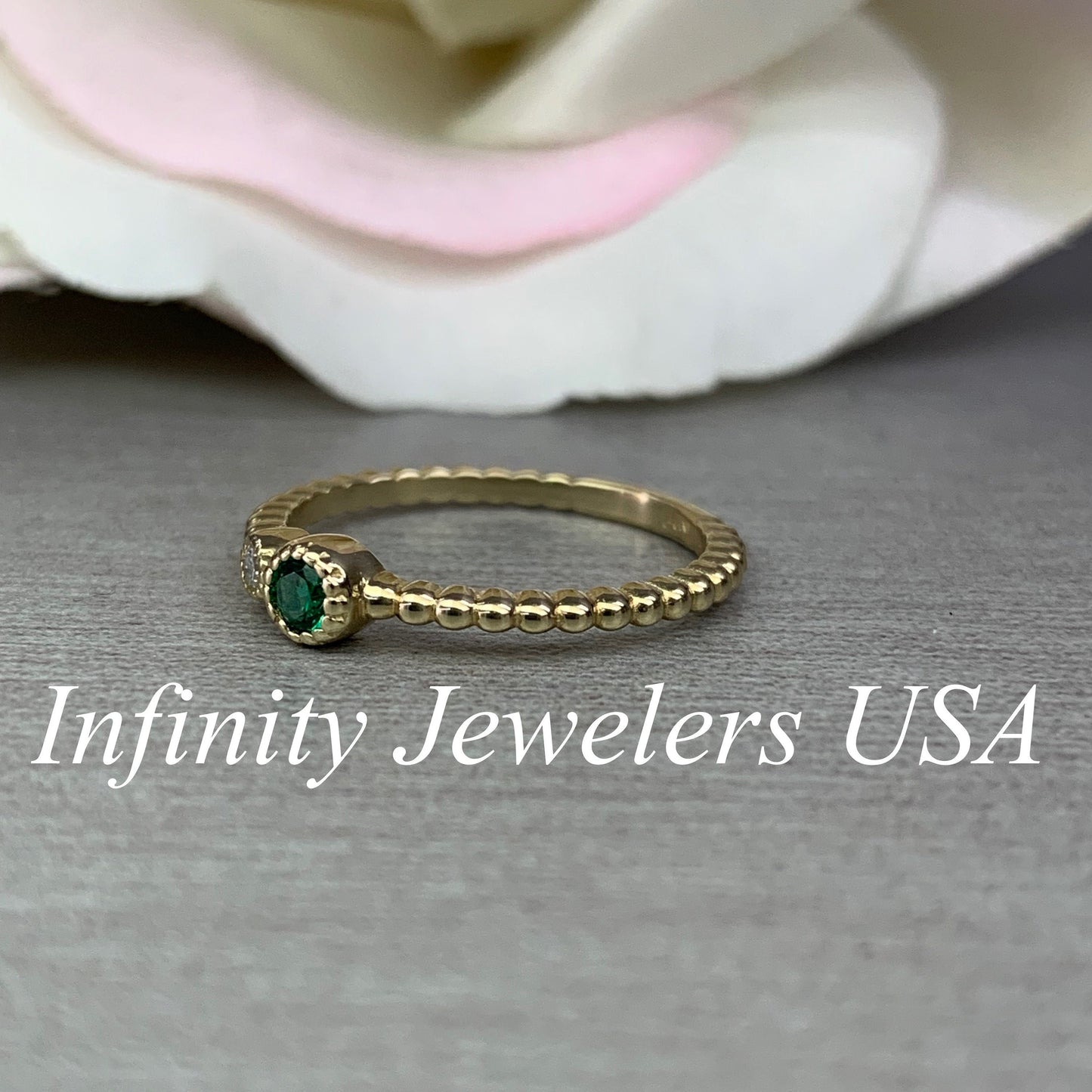 Emerald Ring Women's Solid Yellow Gold, 14k Gold Emerald and Moissanite Birthstone Ring, Emerald Jewelry Stacking Ring For Women, #6141