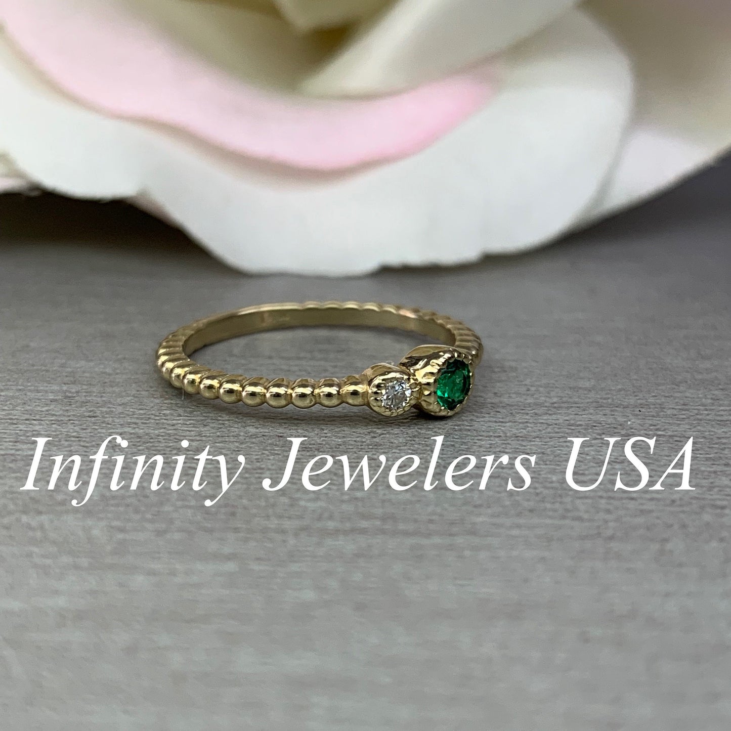 Emerald Ring Women's Solid Yellow Gold, 14k Gold Emerald and Moissanite Birthstone Ring, Emerald Jewelry Stacking Ring For Women, #6141