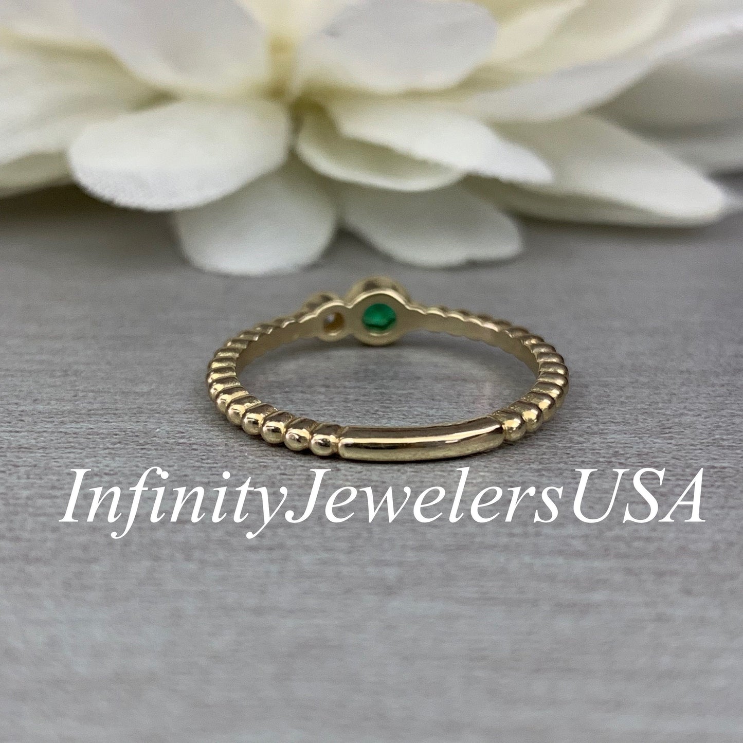 Emerald Ring Women's Solid Yellow Gold, 14k Gold Emerald and Moissanite Birthstone Ring, Emerald Jewelry Stacking Ring For Women, #6141