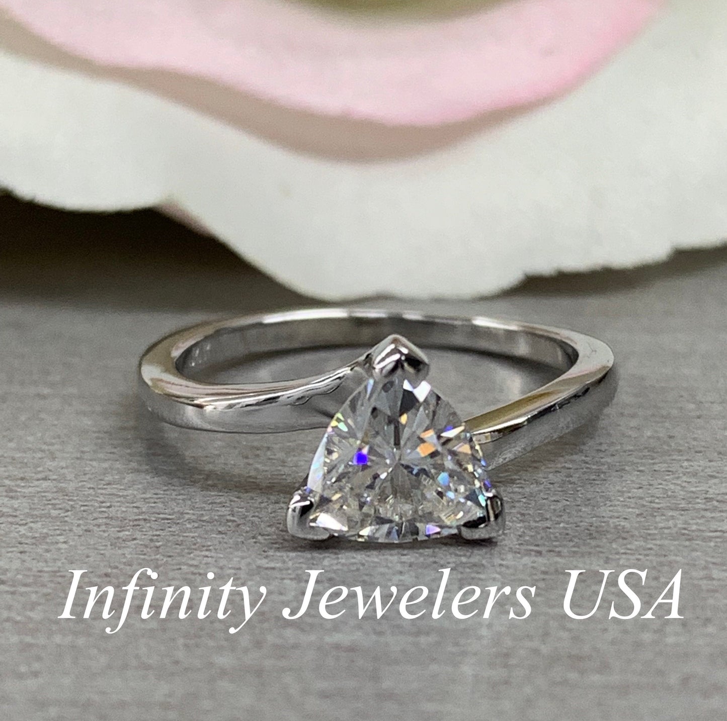 Certified Moissanite, Moissanite Engagement Ring, Trillion Cut Solitaire Moissanite Ring, Unique Engagement Ring, 14k Gold Ring