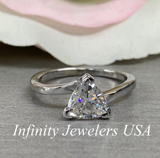 Certified Moissanite, Moissanite Engagement Ring, Trillion Cut Solitaire Moissanite Ring, Unique Engagement Ring, 14k Gold Ring