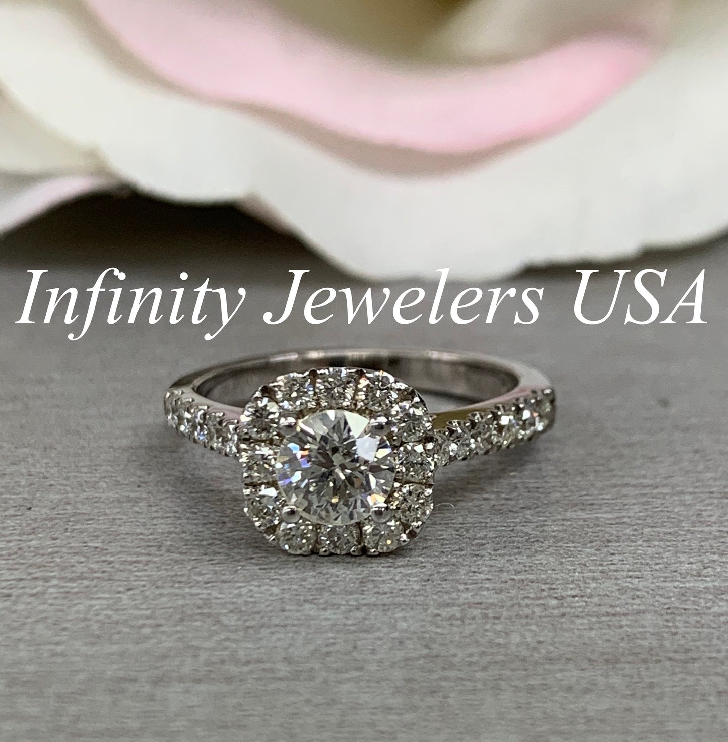 Round Diamond Halo Engagement Ring, White Gold Diamond Engagement Ring, Real Diamond Ring, Anniversary Gift For Her, Diamond Halo Ring