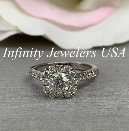 Round Diamond Halo Engagement Ring, White Gold Diamond Engagement Ring, Real Diamond Ring, Anniversary Gift For Her, Diamond Halo Ring
