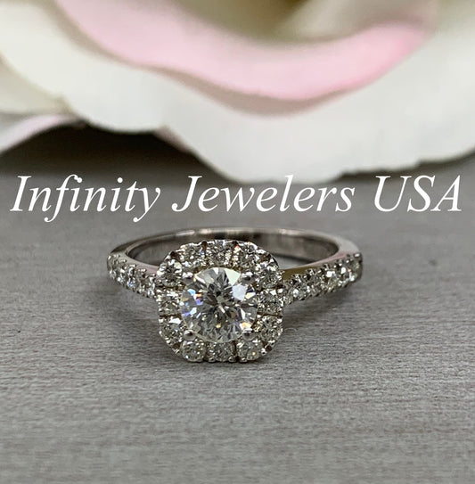 Round Diamond Halo Engagement Ring, White Gold Diamond Engagement Ring, Real Diamond Ring, Anniversary Gift For Her, Diamond Halo Ring