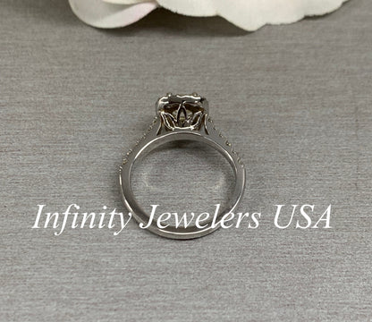 Round Diamond Halo Engagement Ring, White Gold Diamond Engagement Ring, Real Diamond Ring, Anniversary Gift For Her, Diamond Halo Ring