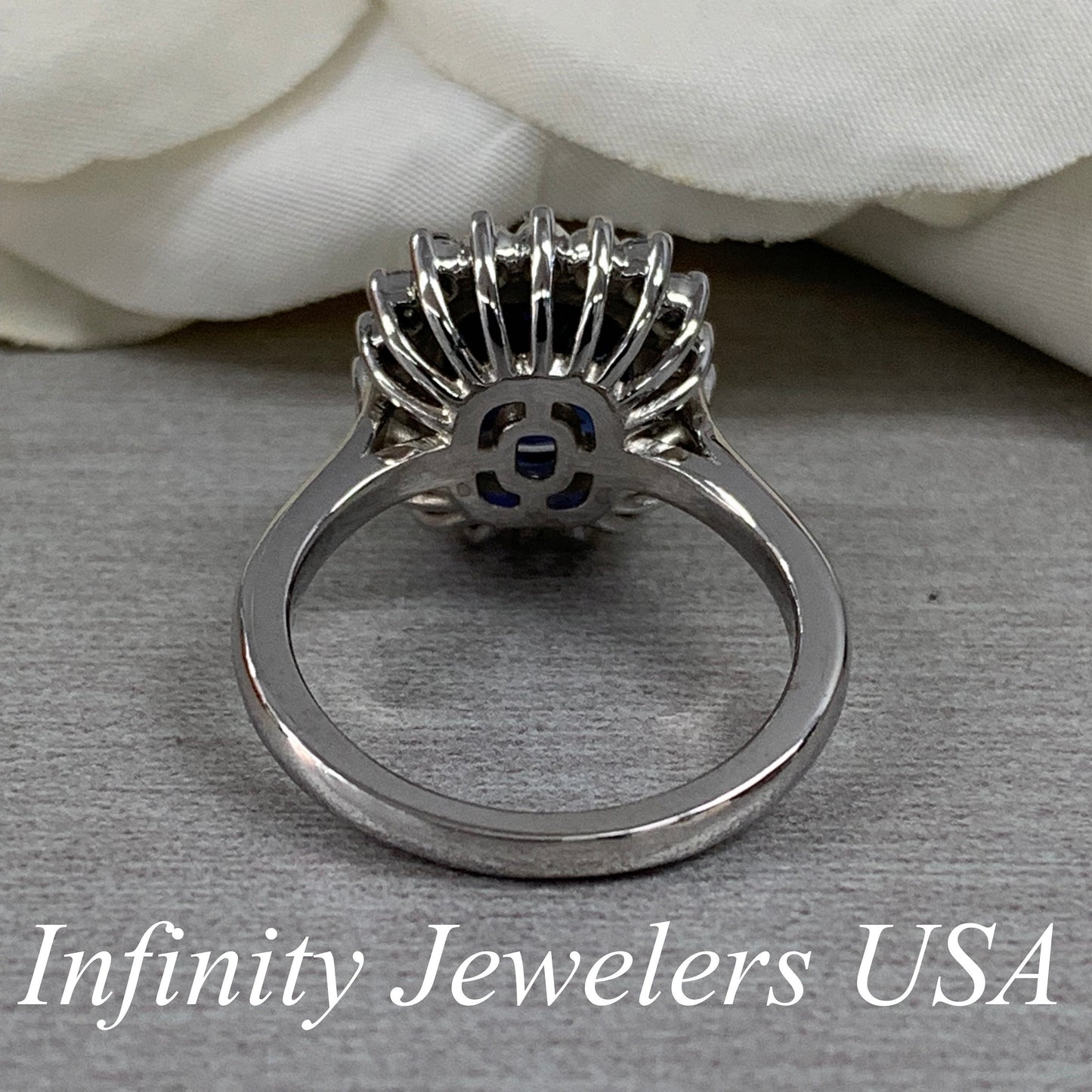 Cushion Cut Blue Sapphire And Diamond Halo Engagement Ring, Ladies Elongated Cushion Cut Blue Sapphire And Moissanite Halo Wedding Ring 6522