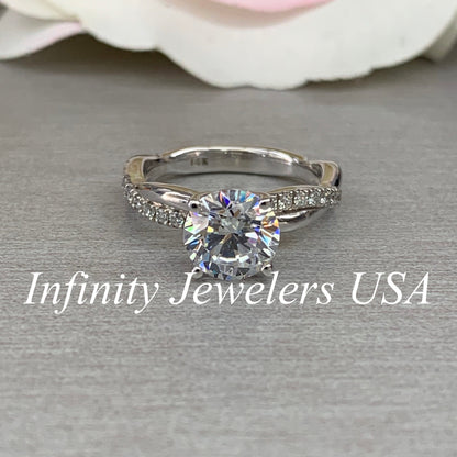 Moissanite Engagement Ring White Gold Round Shaped Moissanite Engagement Ring with Diamond Infinity Band Unique Vintage Promise Rings  #5201