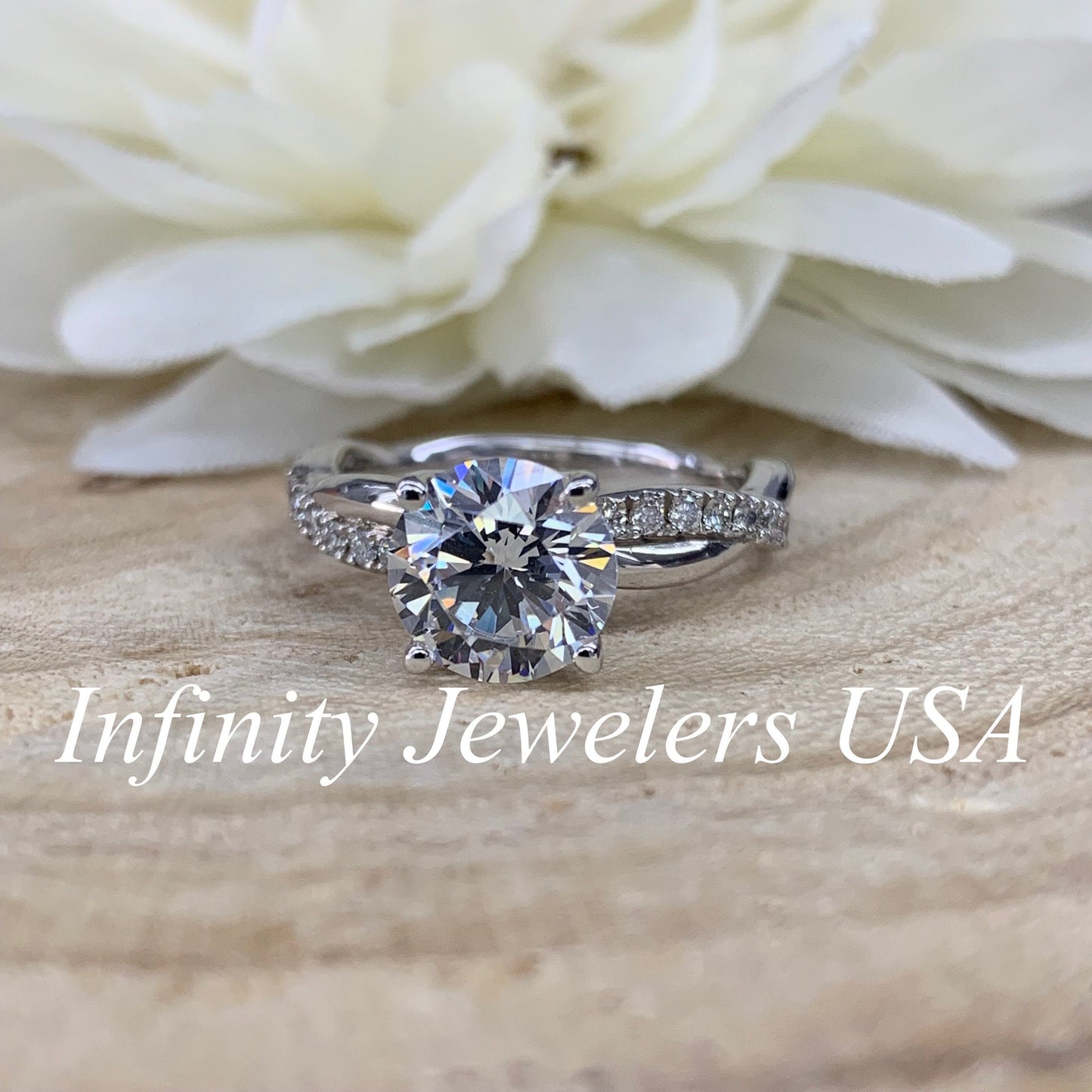 Moissanite Engagement Ring White Gold Round Shaped Moissanite Engagement Ring with Diamond Infinity Band Unique Vintage Promise Rings  #5201