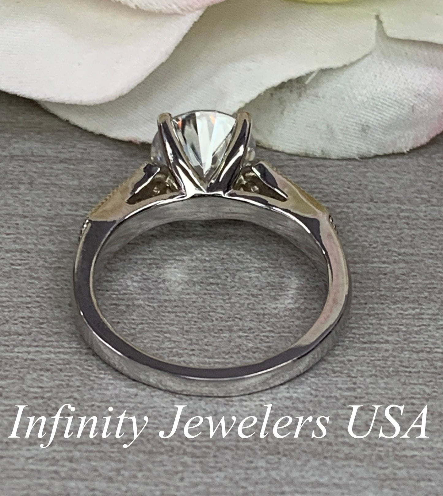 Moissanite Engagement Ring / Round Engagement Ring / Moissanite Wedding Ring / Unique Proposal Ring / 14k white gold / #6460  #6461
